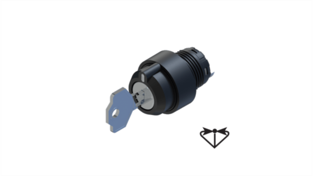 RS PRO 3-position Key Switch Head, Spring Return from Left and Right, 22.5mm Cutout