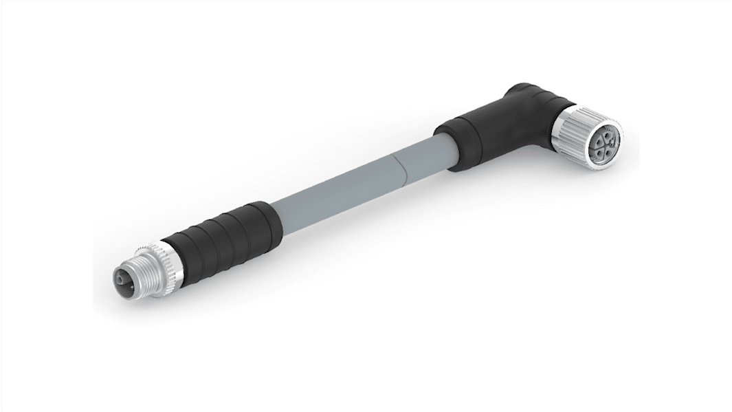TE Connectivity Straight Male 5 way M12 to Right Angle Female 5 way M12 Sensor Actuator Cable, 5m