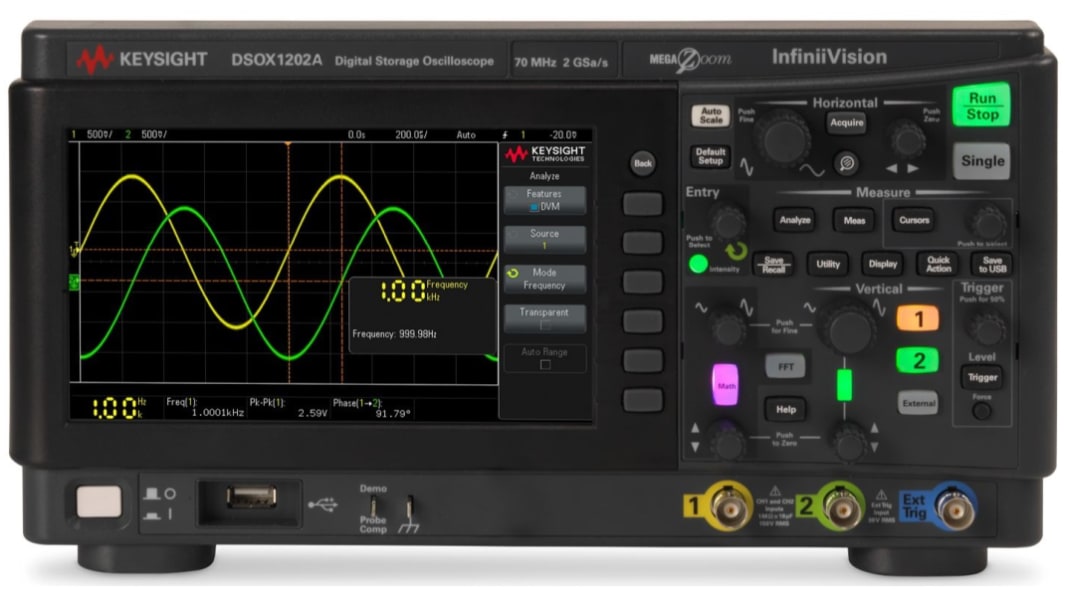 Keysight InfiniiVision 1000 X DSOX1202A Speicher Tisch Oszilloskop 2-Kanal Analog 100MHz, DKD/DAkkS-kalibriert
