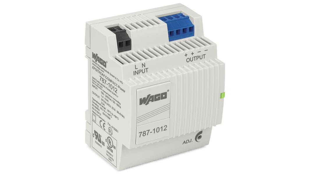 WAGO 787 Switched Mode DIN Rail Power Supply, 230V, 24V dc, 2.5A Output, 60W