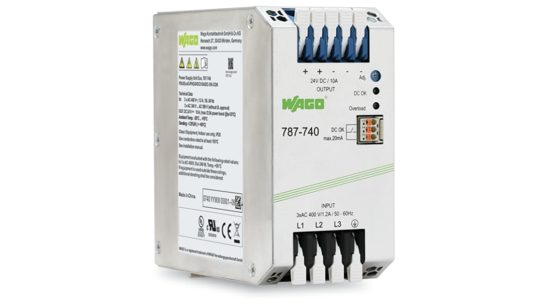 Alimentatore a montaggio su guida DIN WAGO, 24V cc, 10A, 400V, 240W