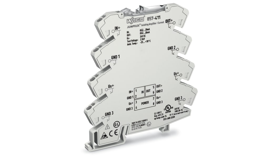 WAGO 857 Series Signal Conditioner, Current Input, Current, Voltage Output, 24V dc Supply, ATEX, IECEx