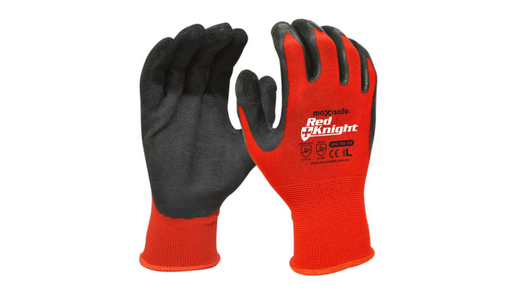 Maxisafe Black/Red Lycra, Nylon Abrasion Resistant, Cut Resistant, Puncture Resistant Work Gloves, Size 7, Latex Coating