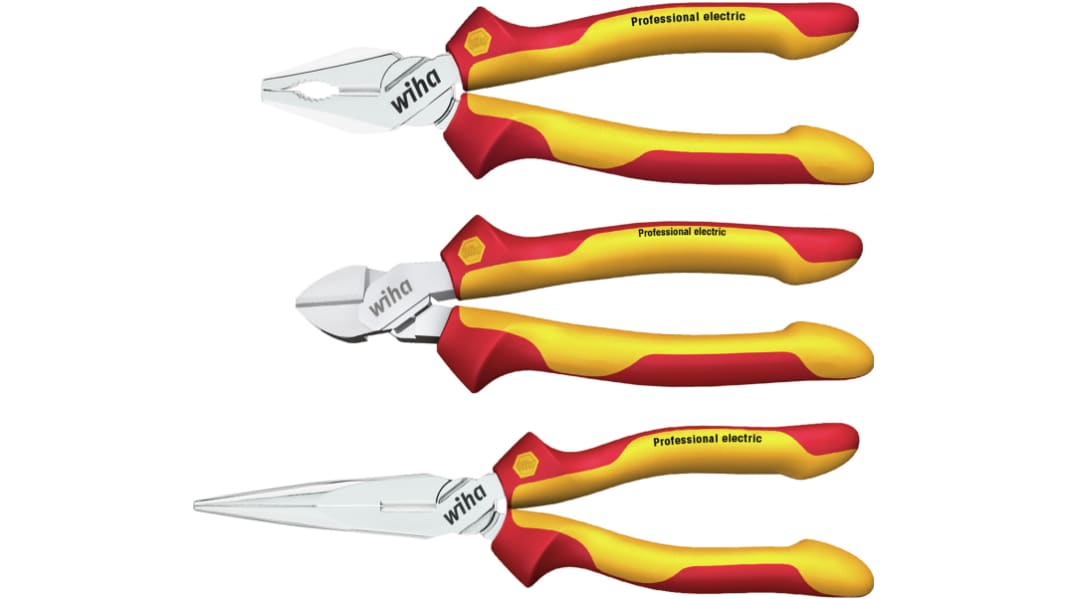 Wiha 3-Piece Plier Set, Straight Tip, 160 mm, 180 mm, 200 mm Overall