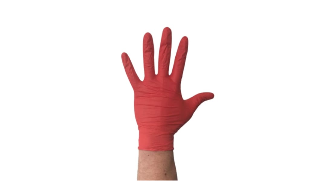 RS PRO Puderfreie Einweghandschuhe Einweghandschuhe aus Nitril puderfrei, lebensmittelecht Rot, EN1186,