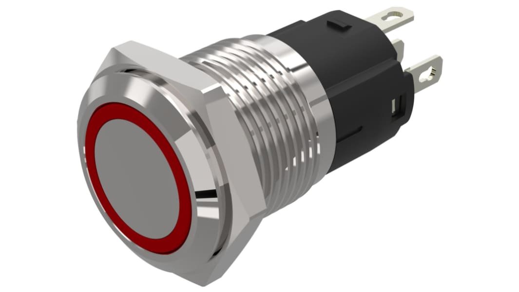 Commutateur à bouton-poussoir lumineux série 82, Verrouillable lumineux, LED Rouge, 1RT, 3A, Montage panneau 24V c.a. /