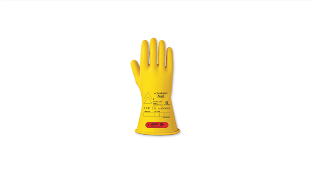 Ansell RIG014B Black Latex Electrical Protection Electrical Insulating Gloves, Size 8, Latex Coating