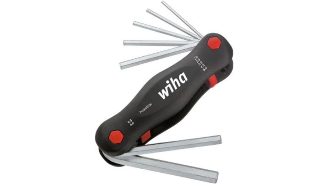 Set chiavi esagonali Tipo pieghevole Wiha, 7 pezzi, Imperiale, 2 → 8mm, con braccio Lungo