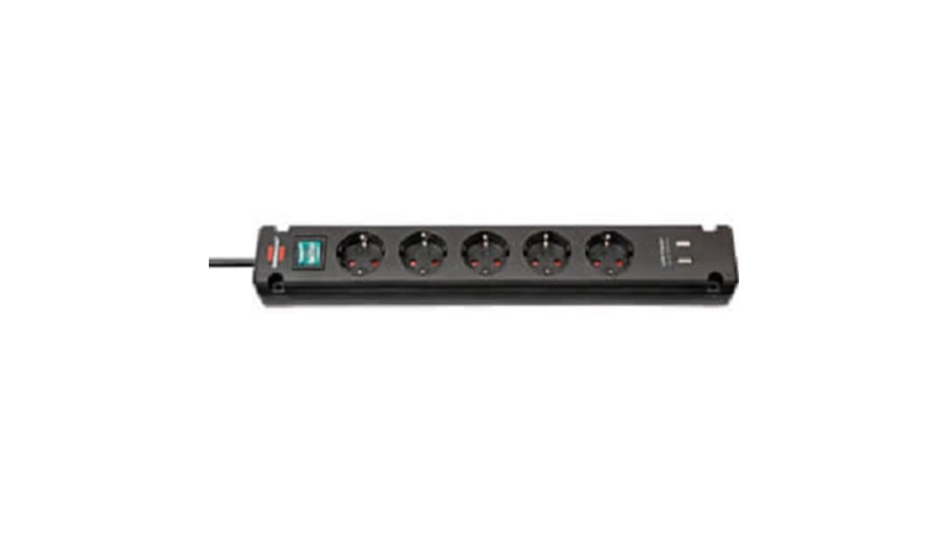 Regleta de enchufes brennenstuhl, long. cable 3m, 5 tomas Tipo F - Schuko alemán, USB