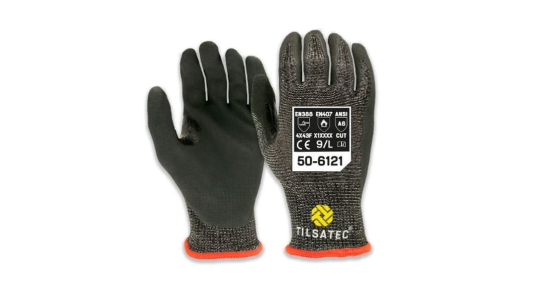 Guantes de HPPE, PET, Poliamida, Spandex, Acero Negro; gris Tilsatec, talla 8, con recubrimiento de Nitrilo,