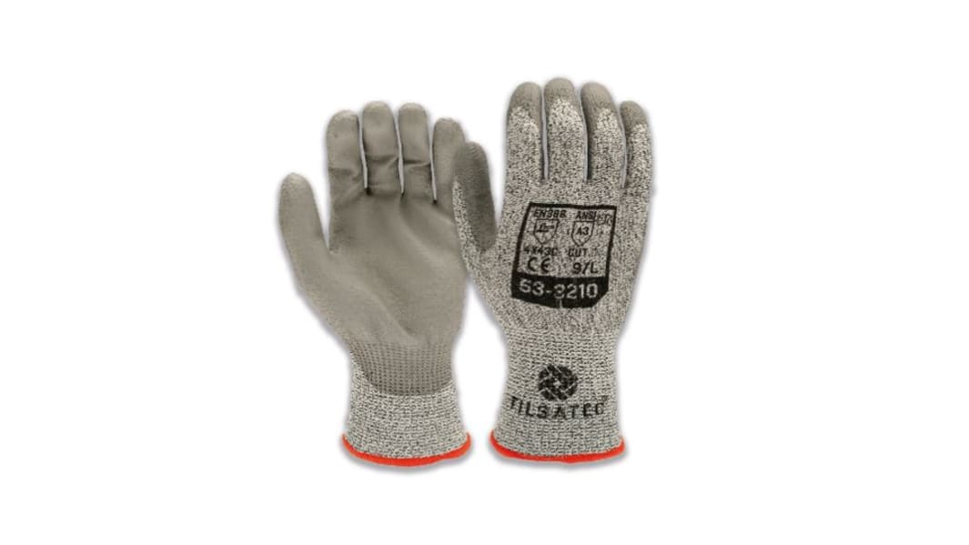 Guantes de Fibra de vidrio, HPPE, PET, Poliamida, Spandex Negro; gris Tilsatec, talla 11, con recubrimiento de