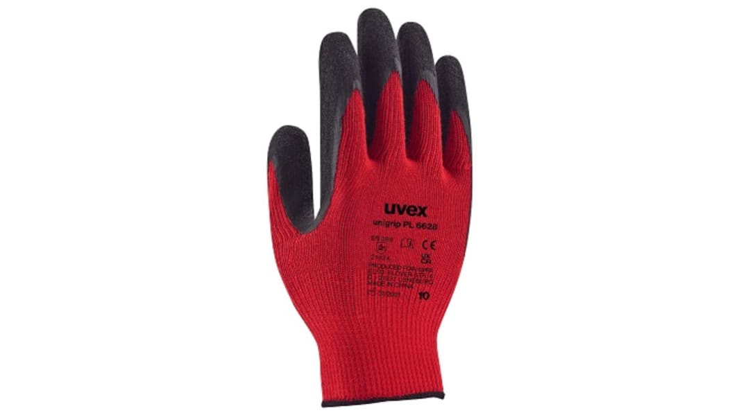 Guantes de látex de Poliéster Rojo Uvex, talla 11, con recubrimiento de Látex, Resistentes a la abrasión