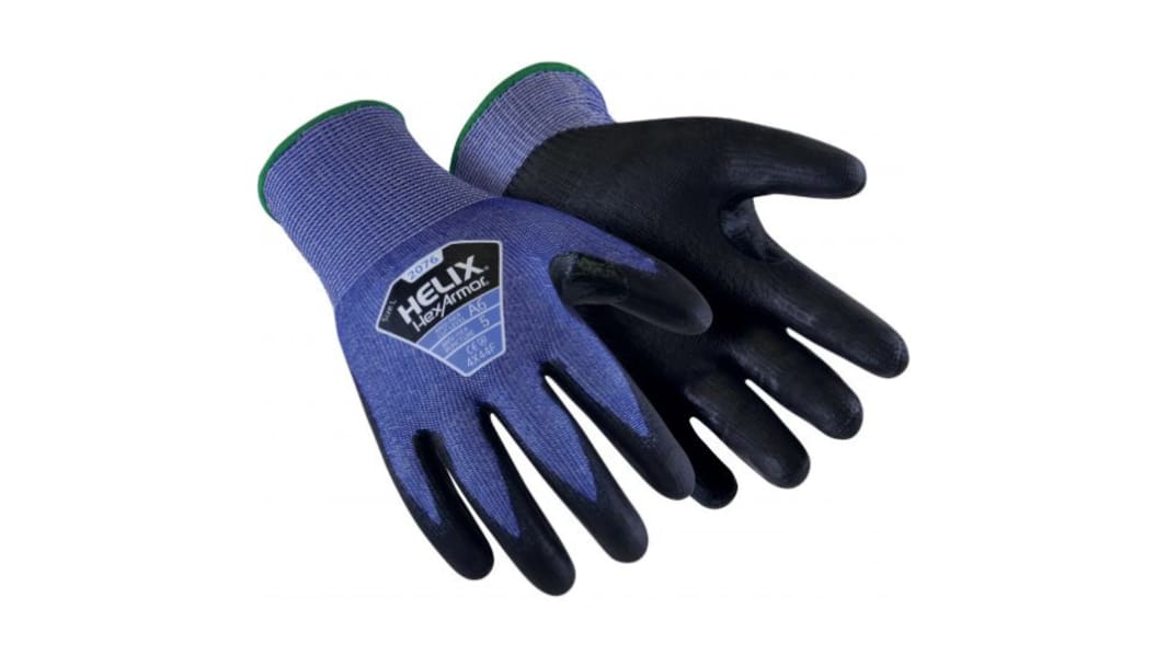 8888 Black, Blue HPPE Cut Resistant Cut Resistant Gloves, Size 5, Polyurethane Coating