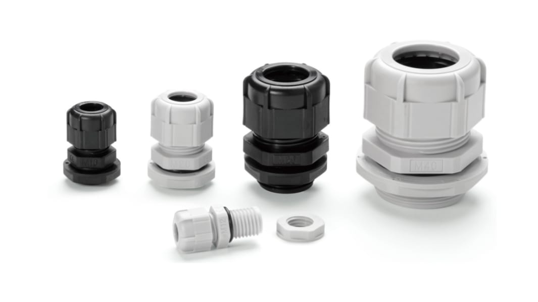 Takachi Electric Industrial RM Series Black Polyamide Cable Gland, M10 Thread, 3mm min., 6mm max., IP67