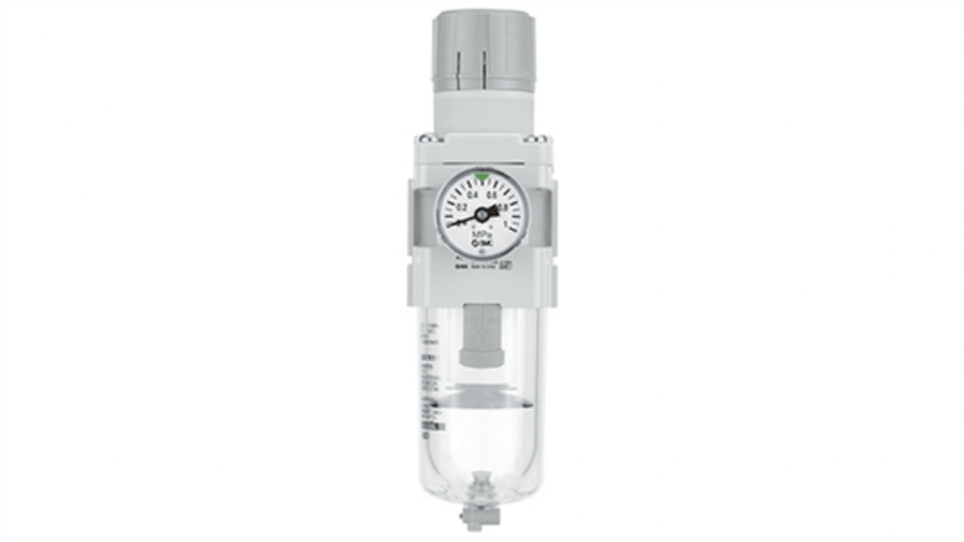 SMC Filterregulator, serie AW-A, 5μm, Tilslutning: G 1/4, 0,5 → 7 bar