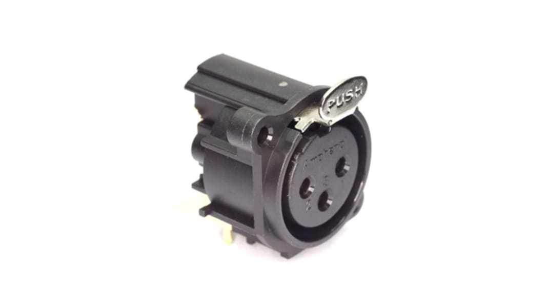 Amphenol Industrial Chassis Mount XLR Connector, Horizontal, Female, IP40, 133 V, 3 Way, Gold over Nickel Plating
