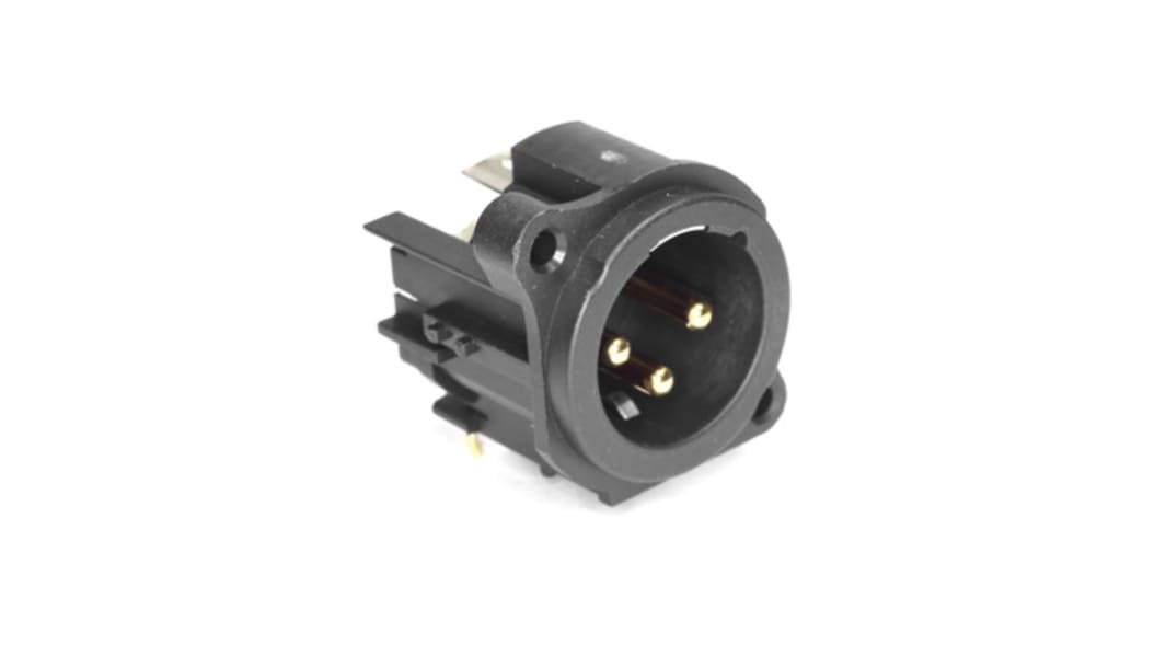 Amphenol Industrial Chassis Mount XLR Connector, Horizontal, Male, IP40, 133 V, 3 Way, Gold over Nickel Plating