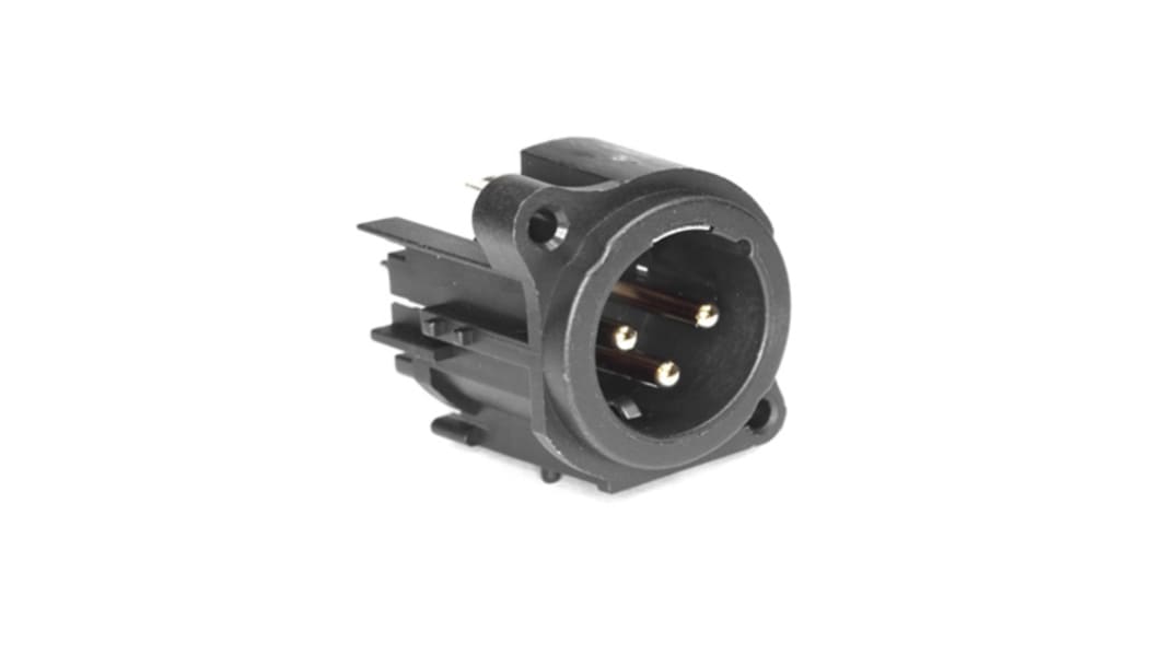 Amphenol Industrial Chassis Mount XLR Connector, Vertical, Male, IP40, 133 V, 3 Way, Gold Plating