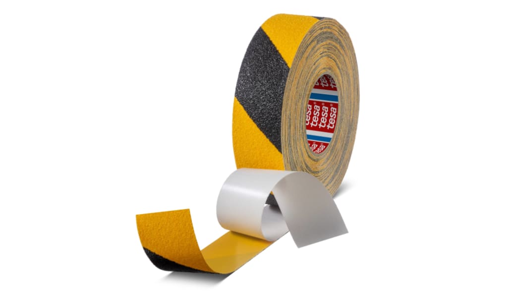 Tesa 60954 Black, Yellow PVC Film 18m Adhesive Anti-slip Tape, 1.365mm Thickness