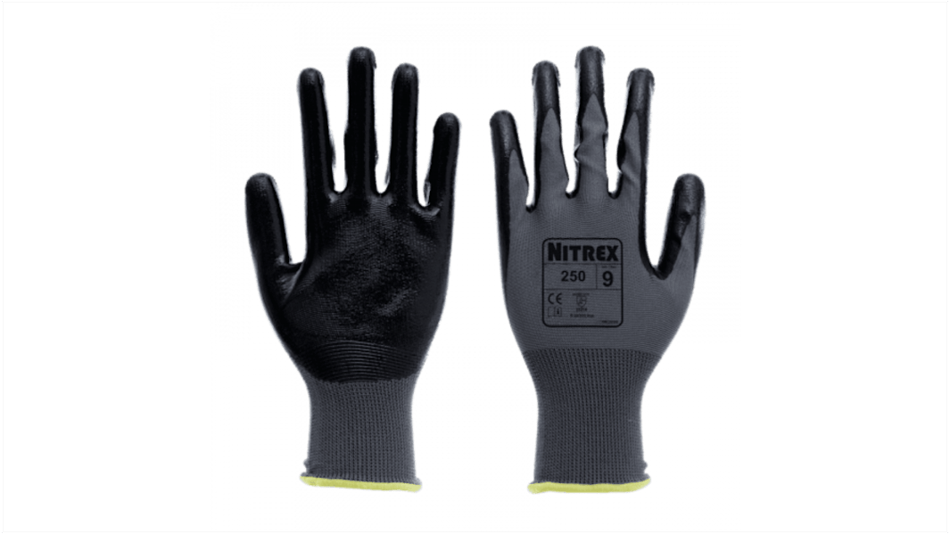 Guantes de trabajo de Poliéster Unigloves serie 250, talla 8, con recubrimiento de Nitrilo, Resistente a la abrasión,