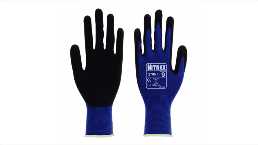 Guantes de trabajo de Nylon Unigloves serie 270NF, talla 10, con recubrimiento de Nitrilo, Resistentes a la abrasión