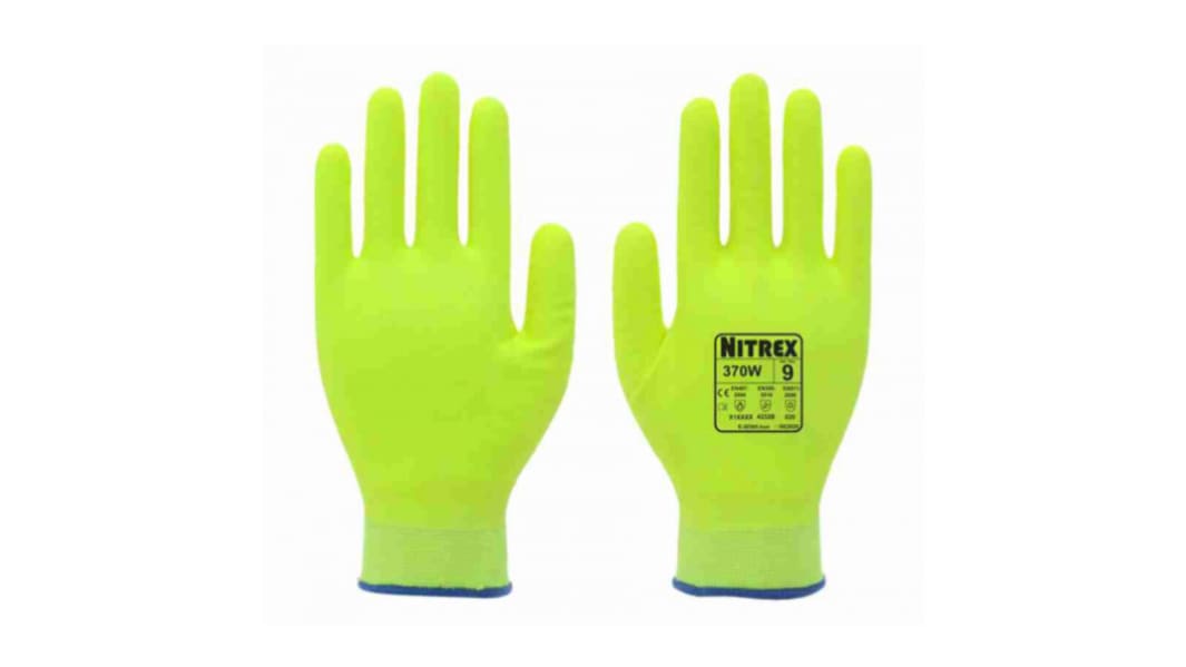 Guantes de trabajo de Acrílico, Nylon (forro) Unigloves serie 370W, talla 9, con recubrimiento de Espuma de nitrilo,