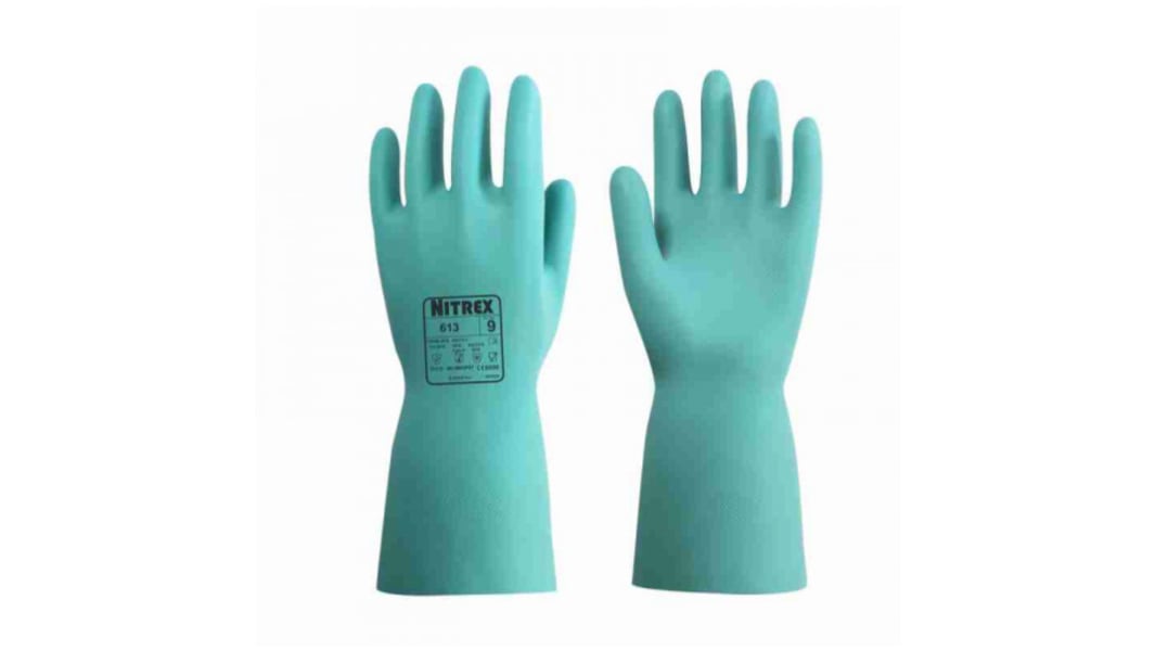 Guantes de trabajo de Nitrilo Verde Unigloves serie 613, talla 6, Resistente a la abrasión, resistente a sustancias