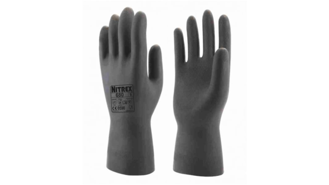 Unigloves 680 Black Latex Chemical Resistant Work Gloves, Size 9