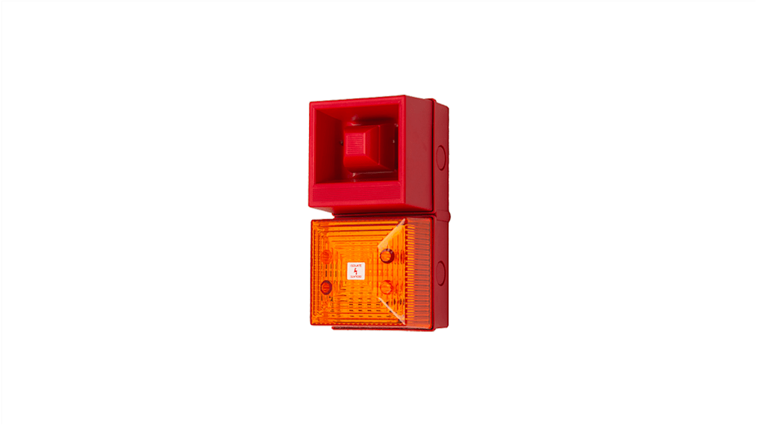 Clifford & Snell YL40 Series Amber Sounder Beacon, 230 V ac, IP65, Bulkhead, Flat Wall, 108dB at 1 Metre