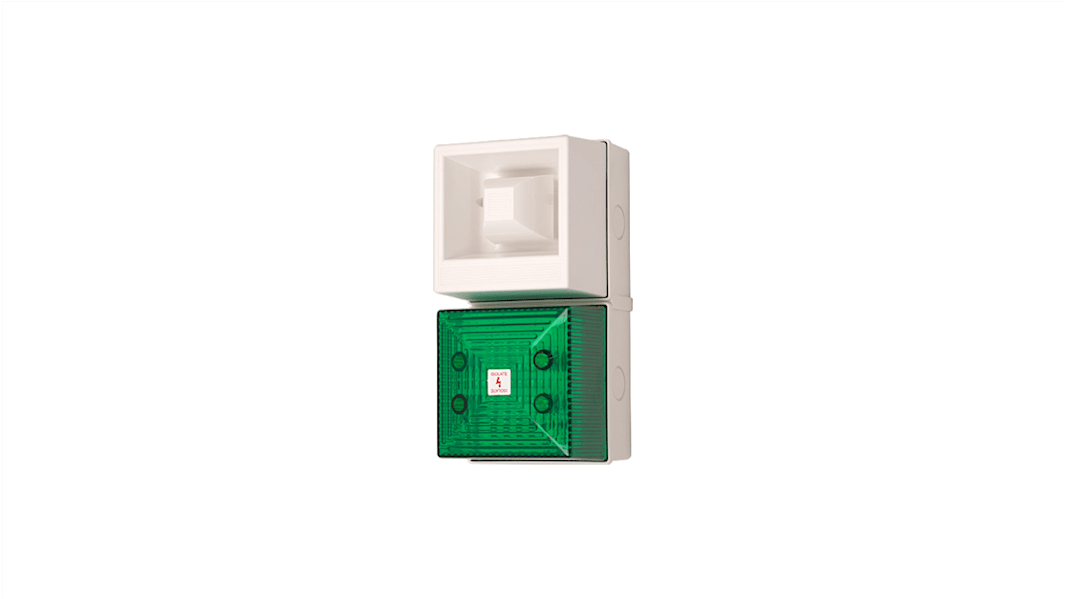 Clifford & Snell YL40 Series Green Sounder Beacon, 115 V ac, IP65, Bulkhead, Flat Wall, 108dB at 1 Metre