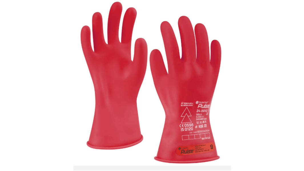 Tilsatec Pulse Red Rubber Electrical Safety Electrical Insulating Gloves, Size 11, XXL, Latex Coating
