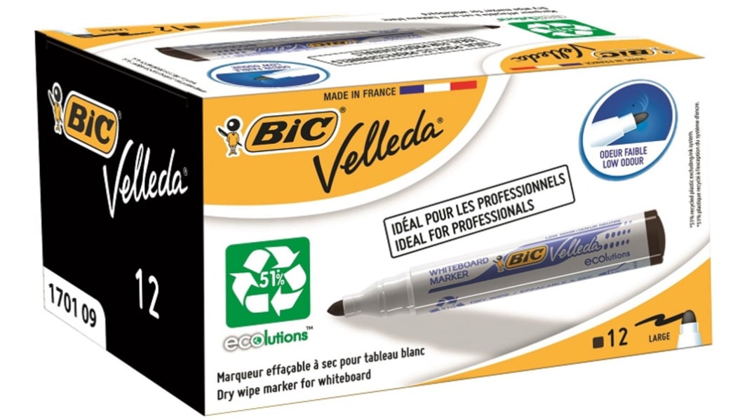BIC White Board Marker, 12 Black, 1.5 mm Tip Size