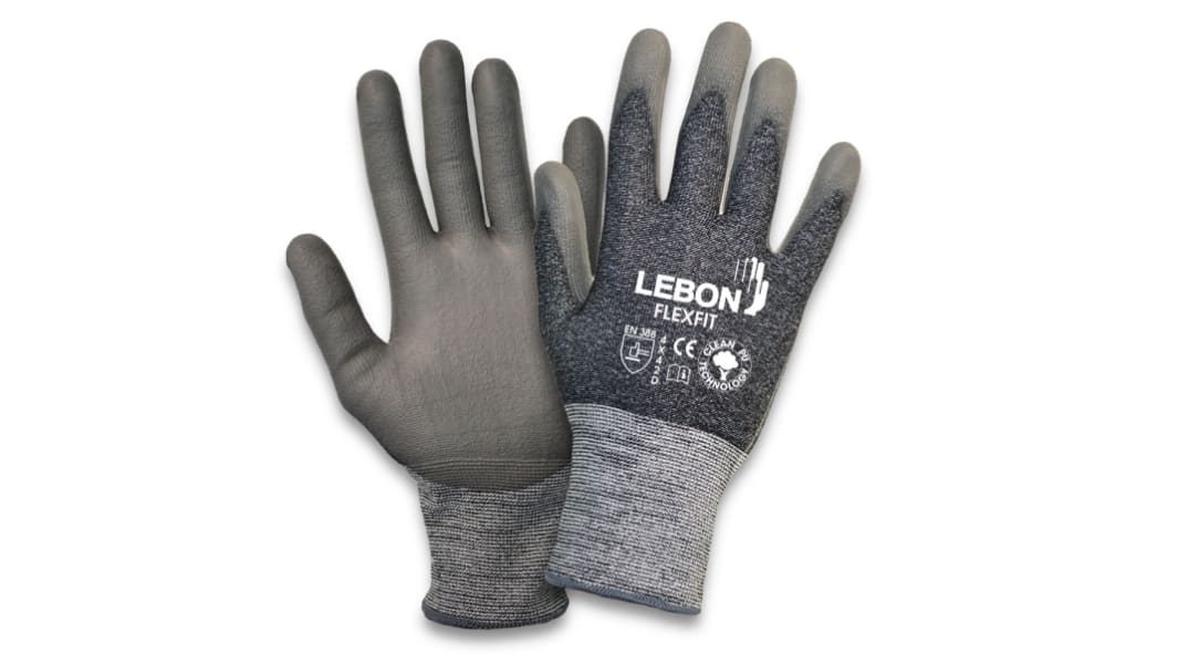 Guantes de Elastano, HPPE, Acero inoxidable, Poliamida Gris Lebon Protection serie FLEXFIT-10, talla 10, con