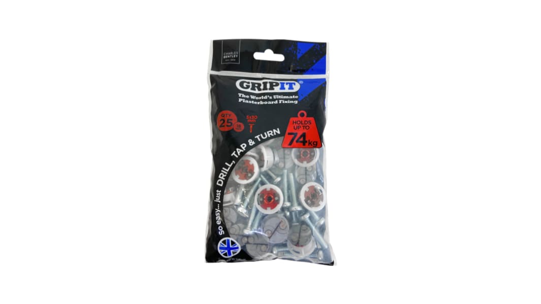 Gripit Red Plastic, Steel Plasterboard Fixings, 18mm fixing hole diameter
