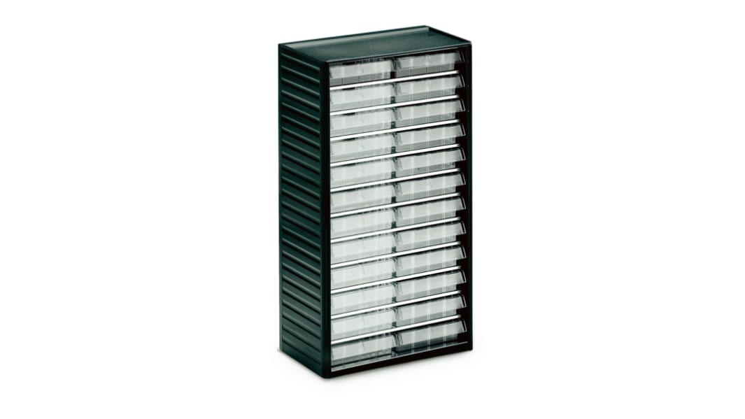 Treston Polypropylen Schubladenmagazin Grau, 24 Einschübe, 550mm x 310mm x 180mm