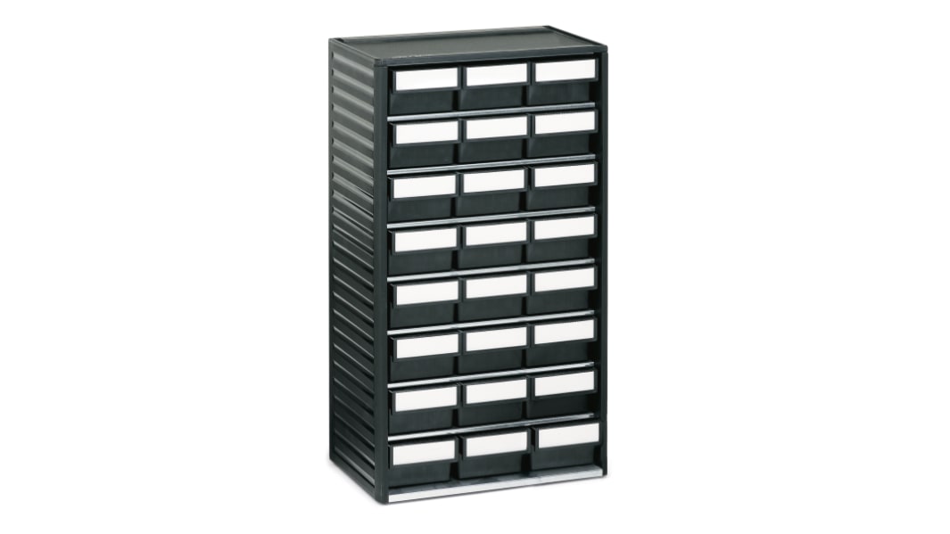 Treston Polypropylen Schubladenmagazin Schwarz, 24 Einschübe, 550mm x 310mm x 180mm