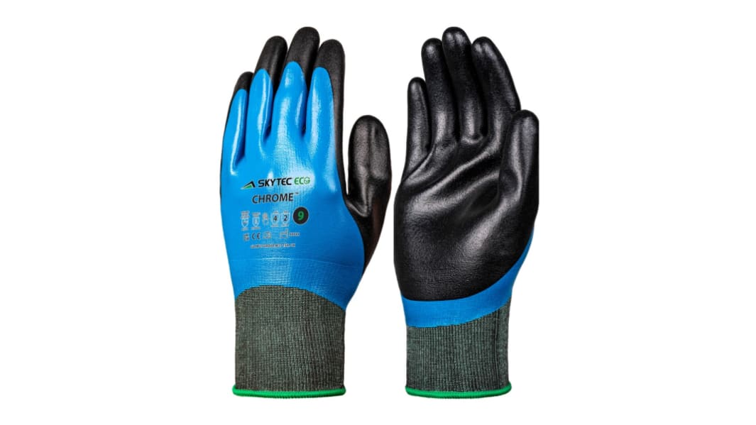 Skytec Eco Chrome Black, Blue Polyester Cut Resistant Work Gloves, Size 8, Nitrile Foam Coating