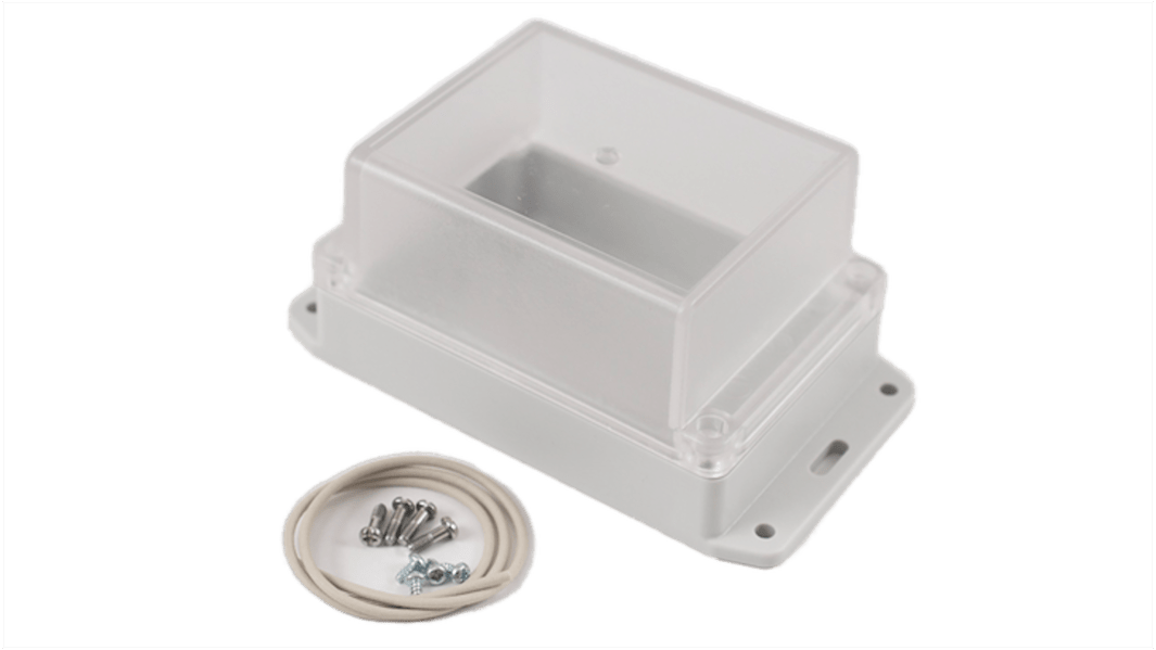 Hammond RP Series Light Grey Polycarbonate General Purpose Enclosure, IP65, Flanged, Clear Lid, 125 x 85 x 70mm