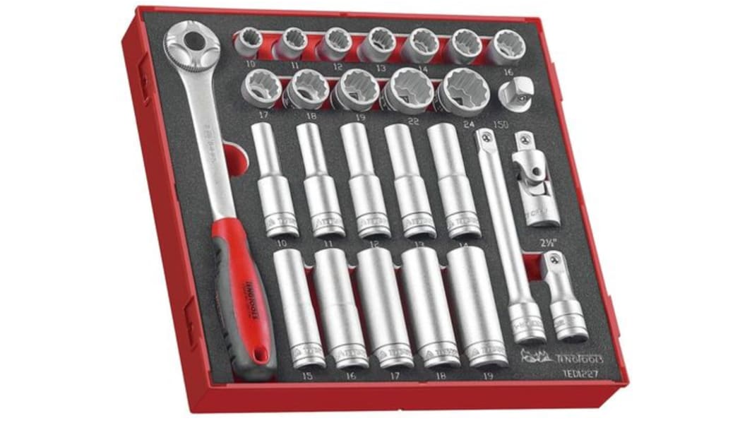 Set di bussole Teng Tools da 27 pezzi, guida quadrata da 1/2 poll.