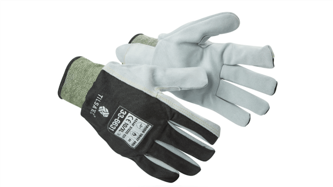 Tilsatec 33-6631 Black/Grey Leather Cut Resistant, Puncture Resistant Work Gloves, Size 8, Leather Coating