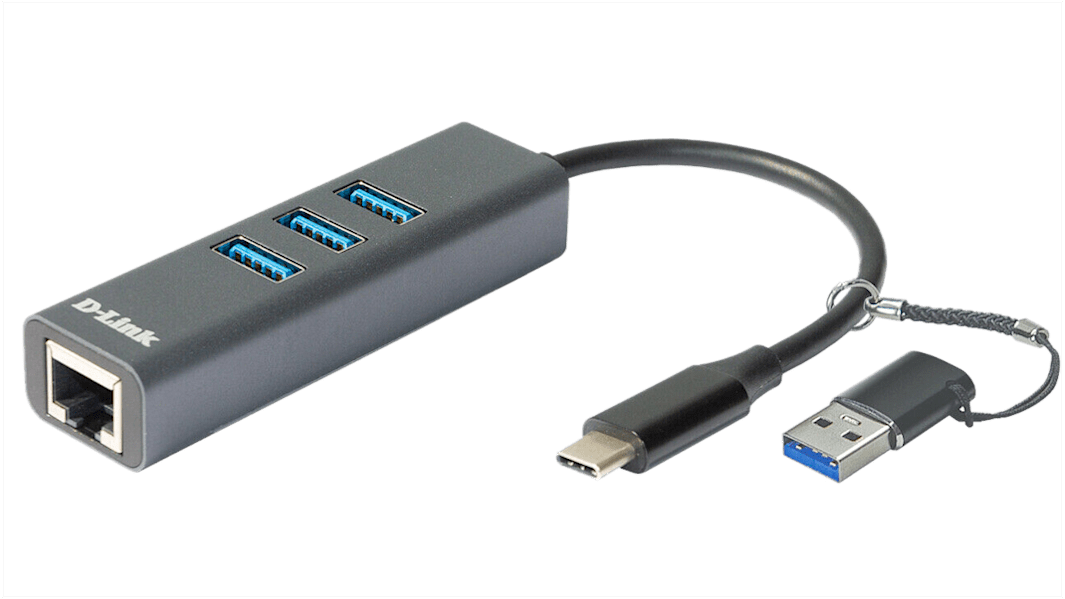 D-Link USB C Ethernet-adapter 5 porte, RJ45 til USB C, 10/100/1000Mbit/s