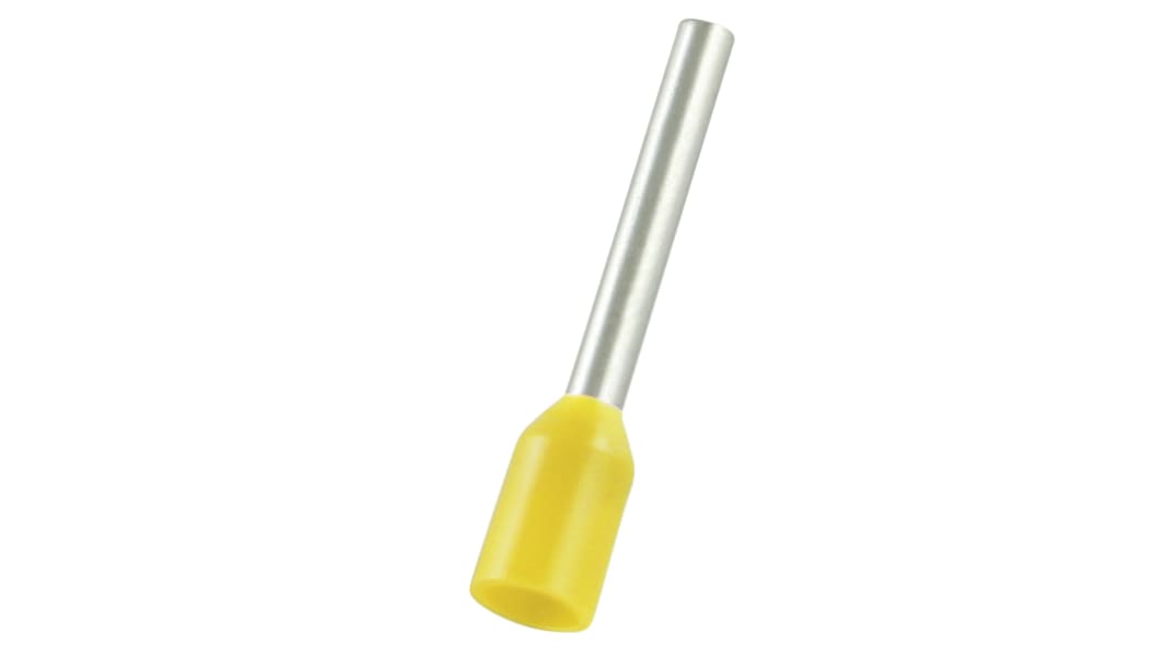 RS PRO Insulated Bootlace Ferrule, 12mm Pin Length, 1.4mm Pin Diameter, 1mm² Wire Size, Yellow