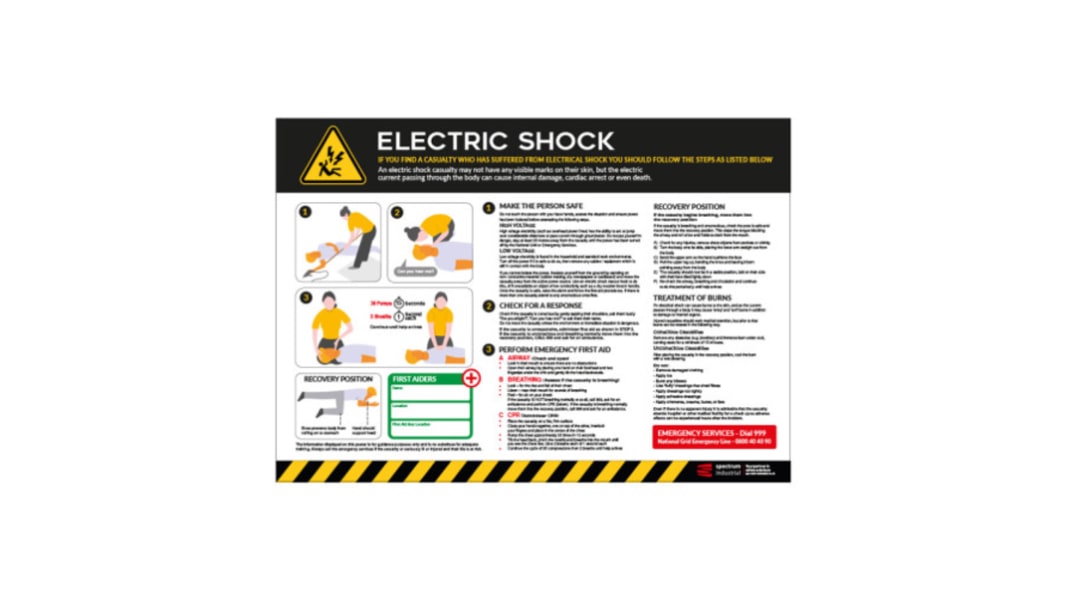 Electrical Shock Safety Poster, PVC, English, 420 mm, 594mm