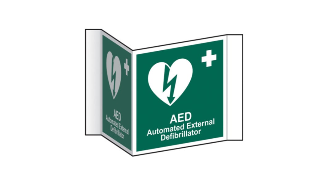 Spectrum Industrial PVC Green/White Safe Conditions Sign, Automated External Defibrillator, English