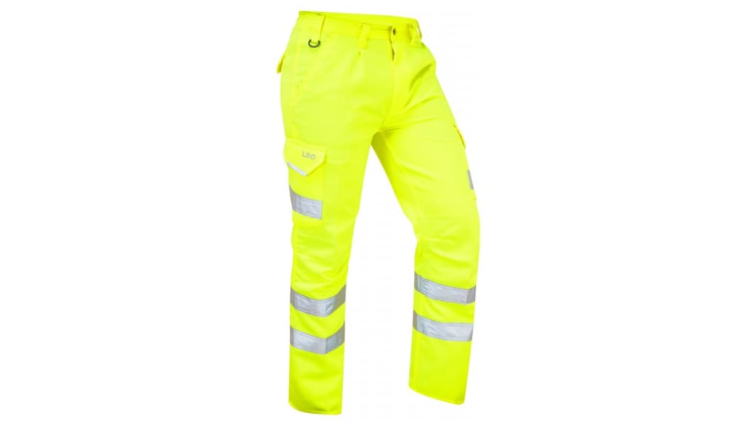Pantalones de alta visibilidad Leo Workwear Unisex, talla 46plg, de color Amarillo, resistentes a manchas, impermeables