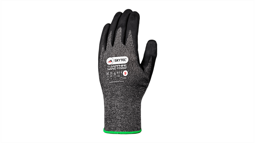 Skytec SAPPHIRE NANO FOAM Black HPPE Cut Resistant Work Gloves, Size 11, Foam Nitrile Coating