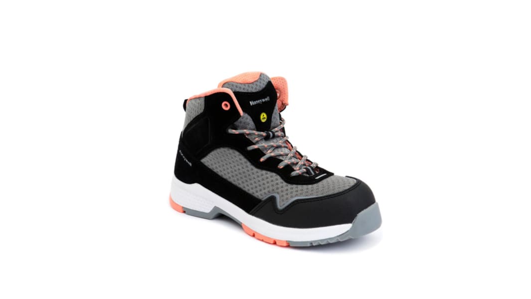 Honeywell Safety Coral Mid Black, Grey ESD Safe Non Metallic Toe Capped Women's Safety Boots, UK 5, EU 38