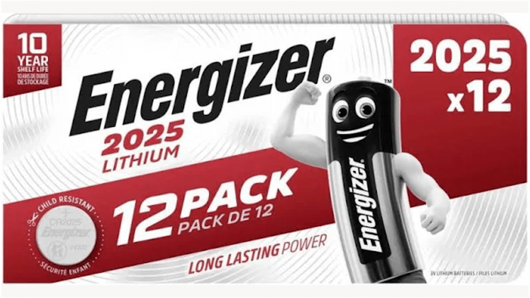 Batteria a bottone Energizer CR2025, Litio diossido di manganese, 3V, 155mAh, terminale Standard