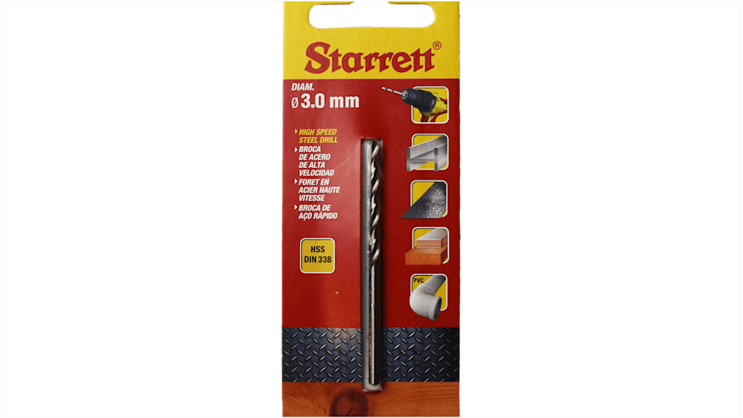 Broca helicoidal HSS Starrett, diámetro 3mm x 61 mm