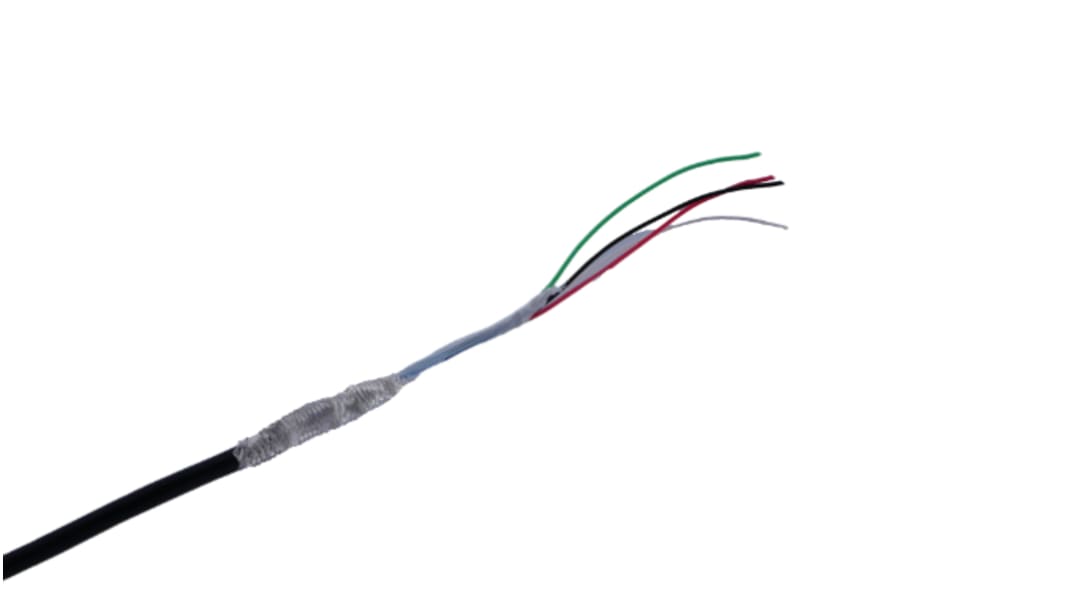 MICROWIRES, Shielded, 50m 4 Core, Black Thermoplastic Polyurethane TPU Power Cable